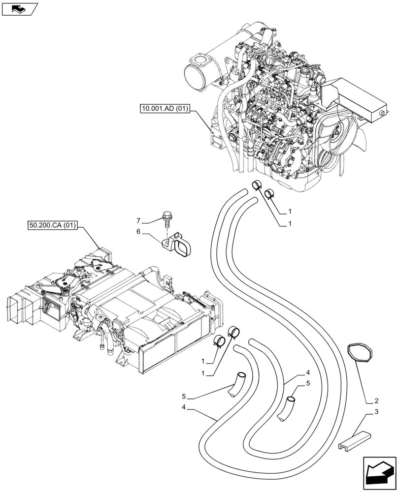 Схема запчастей Case CX80C - (50.100.AC) - HEATER LINE (50) - CAB CLIMATE CONTROL