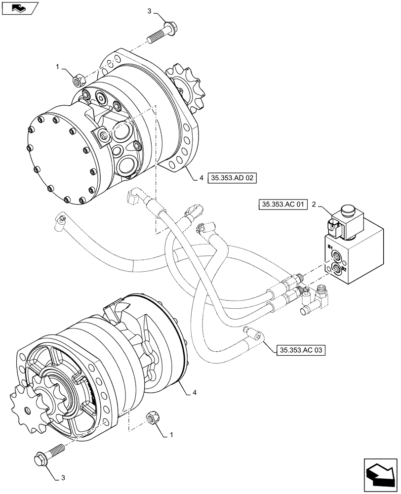 Схема запчастей Case SR130 - (35.353.AD[01]) - TRAVEL SPEED, 1 SPEED (35) - HYDRAULIC SYSTEMS