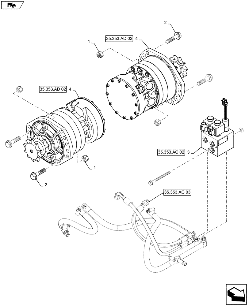 Схема запчастей Case SR130 - (35.353.AD[03]) - TRAVEL SPEED, 1 SPEED, E-H CONTROLS (35) - HYDRAULIC SYSTEMS