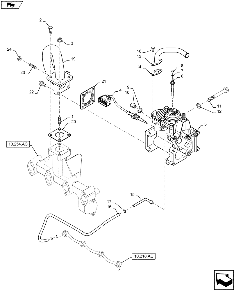 Схема запчастей Case SR130 - (10.501.AD) - EXHAUST GAS RECIRCULATION (EGR) BURNER ASSY. (10) - ENGINE