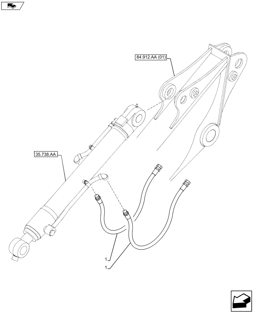 Схема запчастей Case CX80C - (35.738.AE[02]) - VAR - 781172 - BUCKET CYLINDER LINE (35) - HYDRAULIC SYSTEMS