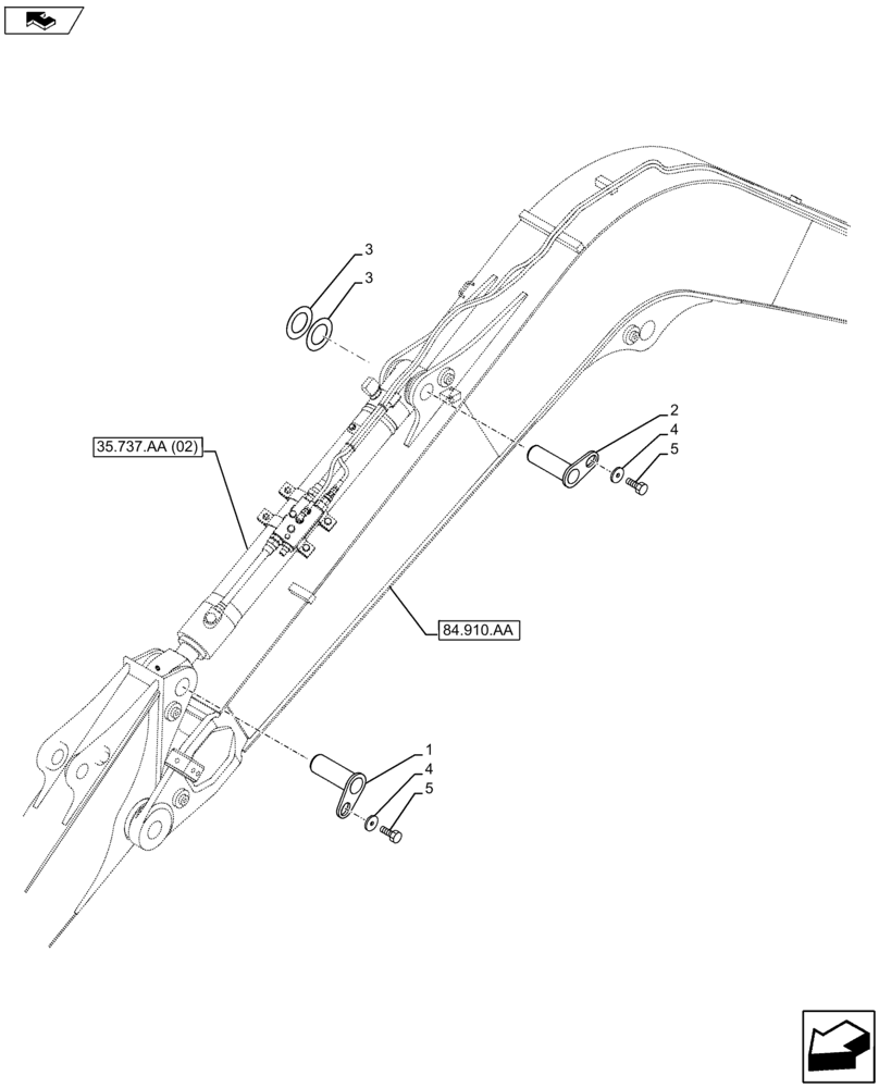 Схема запчастей Case CX80C - (84.910.AC[05]) - VAR - 481064 - PIN, DIPPER/ARM CYLINDER (84) - BOOMS, DIPPERS & BUCKETS