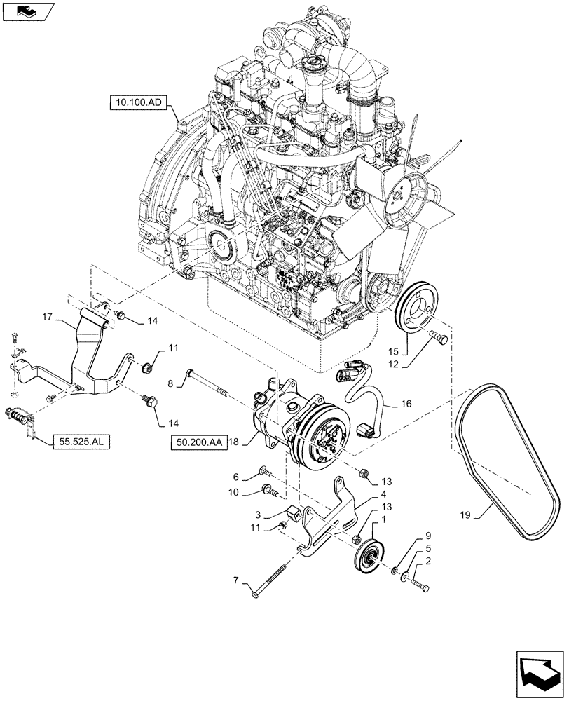 Схема запчастей Case SR175 - (50.200.AT) - HVAC AIR COMPRESSOR MOUNTING (50) - CAB CLIMATE CONTROL