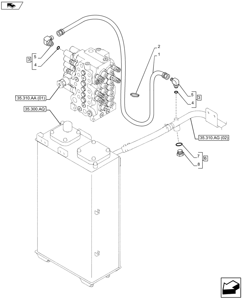 Схема запчастей Case CX80C - (35.310.AG[05]) - OIL RETURN LINE (35) - HYDRAULIC SYSTEMS