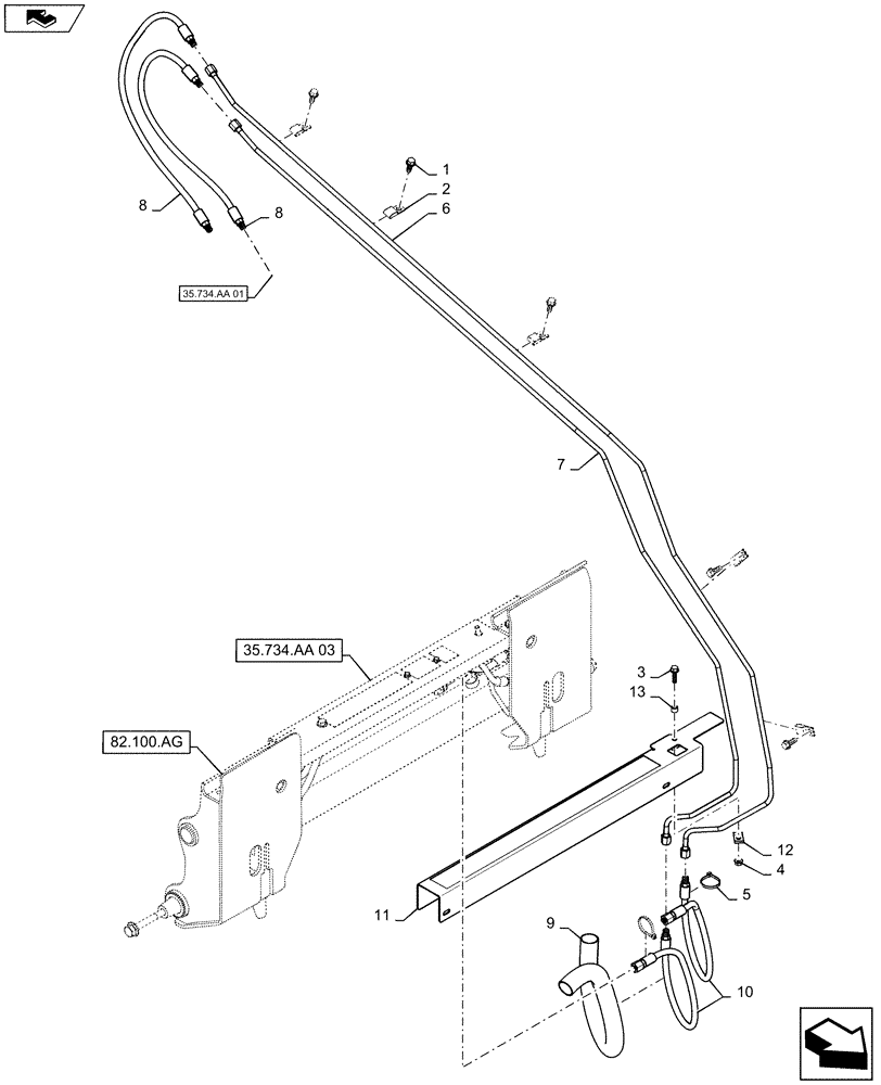 Схема запчастей Case SR130 - (35.734.AA[02]) - HYDRAULIC COUPLER BOOM ARM PLUMBING (35) - HYDRAULIC SYSTEMS