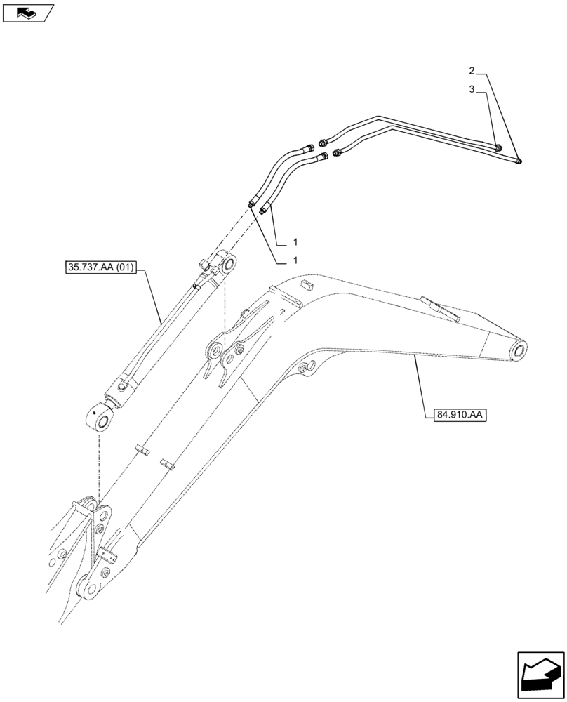 Схема запчастей Case CX80C - (35.737.AE[02]) - VAR - 481858 - DIPPER/ARM CYLINDER LINE (35) - HYDRAULIC SYSTEMS