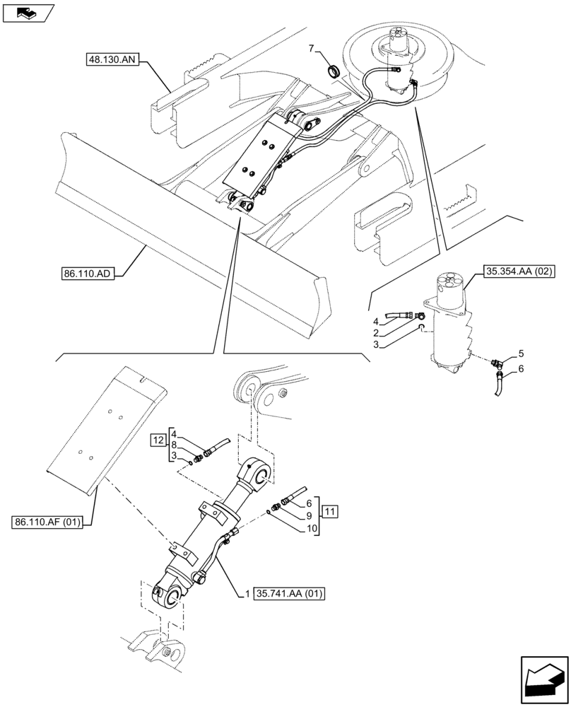 Схема запчастей Case CX80C - (35.741.AJ[01]) - DOZER BLADE CYLINDER LINE (35) - HYDRAULIC SYSTEMS