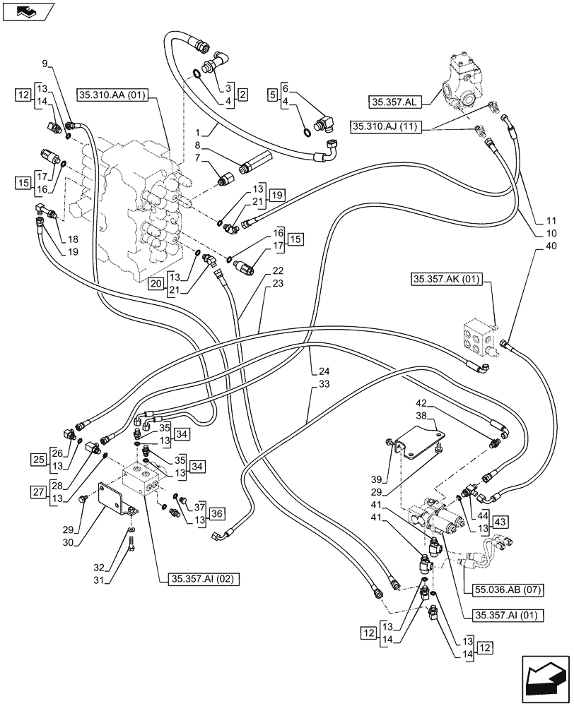 Схема запчастей Case CX80C - (35.310.AJ[12]) - VAR - 461868 - CONTROL VALVE LINE (35) - HYDRAULIC SYSTEMS