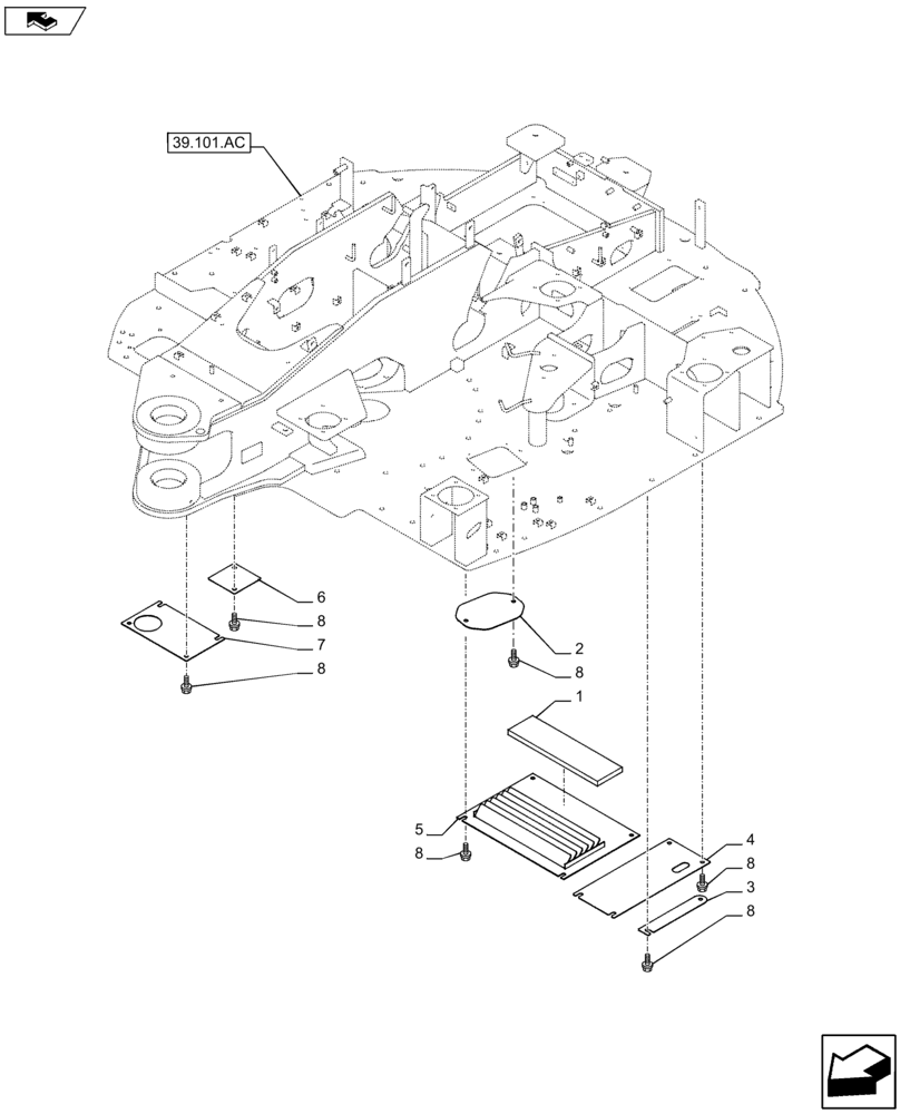 Схема запчастей Case CX80C - (39.100.AH) - FRAME COVER (39) - FRAMES AND BALLASTING