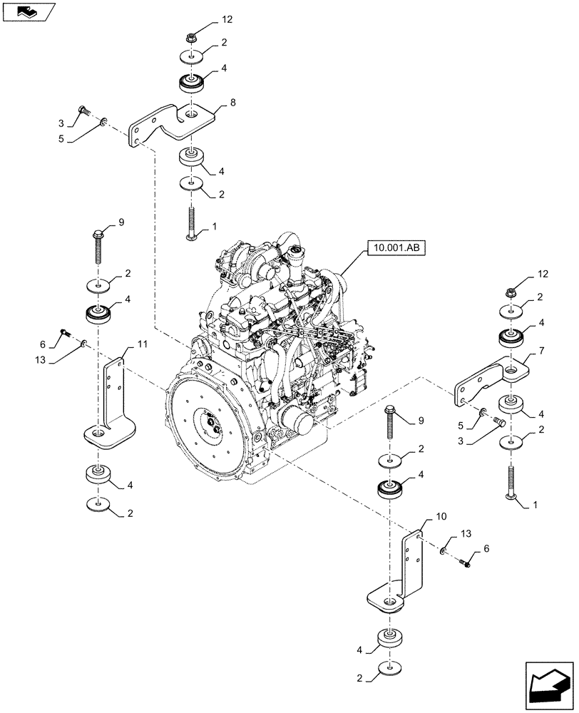 Схема запчастей Case SV185 - (10.001.AK) - ENGINE MOUNT (10) - ENGINE