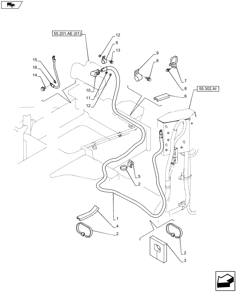 Схема запчастей Case CX80C - (55.302.AV[02]) - BATTERY - CABLES (55) - ELECTRICAL SYSTEMS