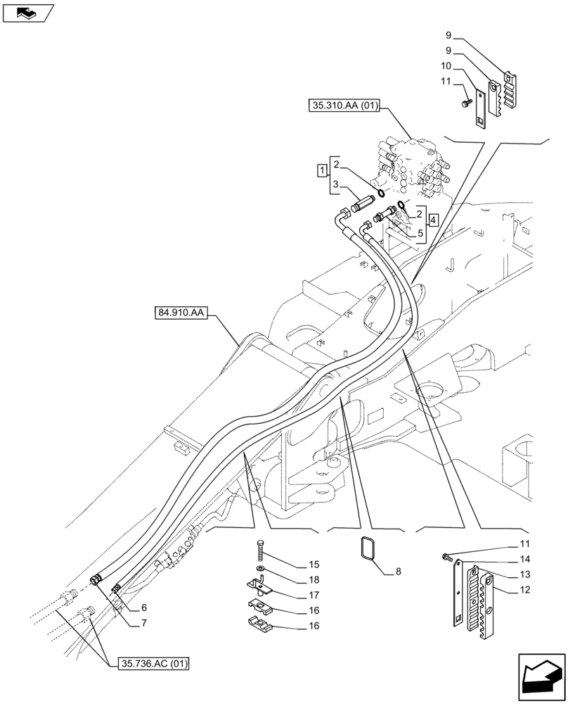 Схема запчастей Case CX80C - (35.310.AJ[01]) - CONTROL VALVE SECTION (35) - HYDRAULIC SYSTEMS