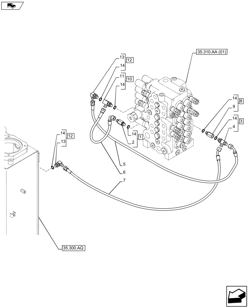 Схема запчастей Case CX80C - (35.310.AJ[03]) - CONTROL VALVE LINE (35) - HYDRAULIC SYSTEMS