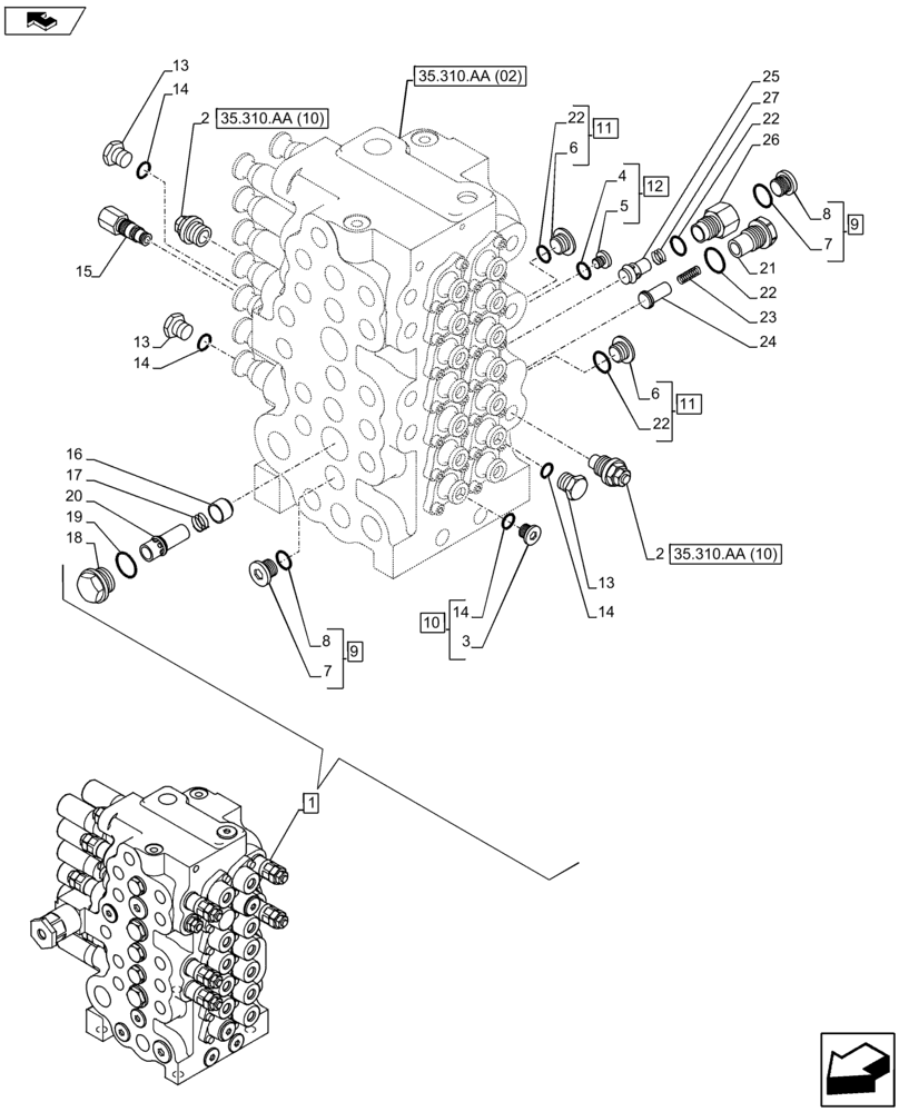 Схема запчастей Case CX80C - (35.310.AA[07]) - CONTROL VALVE (35) - HYDRAULIC SYSTEMS