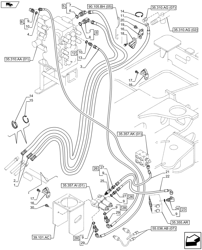 Схема запчастей Case CX80C - (35.310.AJ[10]) - VAR - 461863 - CONTROL VALVE LINE (35) - HYDRAULIC SYSTEMS