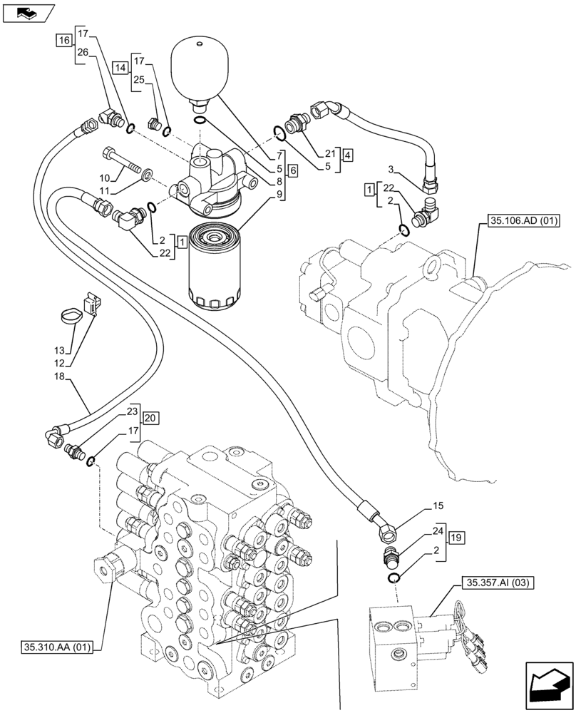 Схема запчастей Case CX80C - (35.106.AO[02]) - PUMP OIL LINE (35) - HYDRAULIC SYSTEMS