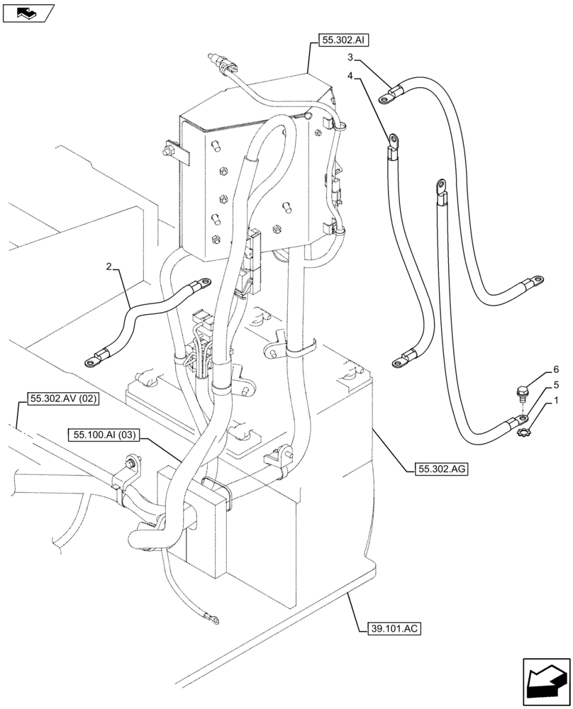 Схема запчастей Case CX80C - (55.302.AV[01]) - BATTERY - CABLES (55) - ELECTRICAL SYSTEMS