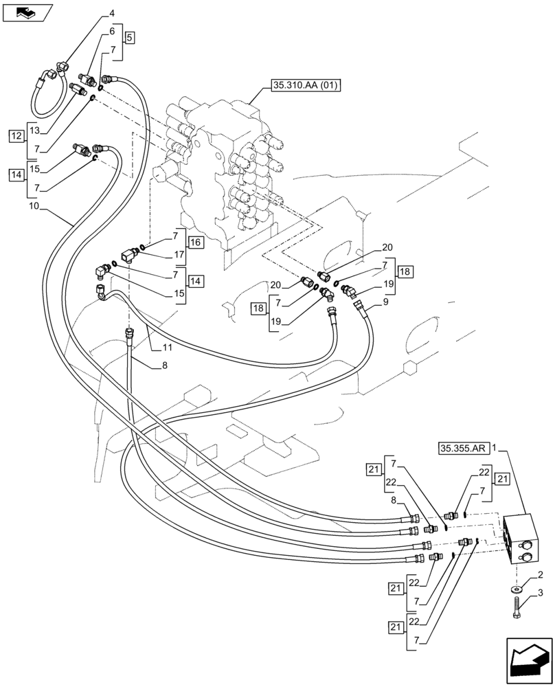 Схема запчастей Case CX80C - (35.310.AJ[06]) - CONTROL VALVE LINE (35) - HYDRAULIC SYSTEMS