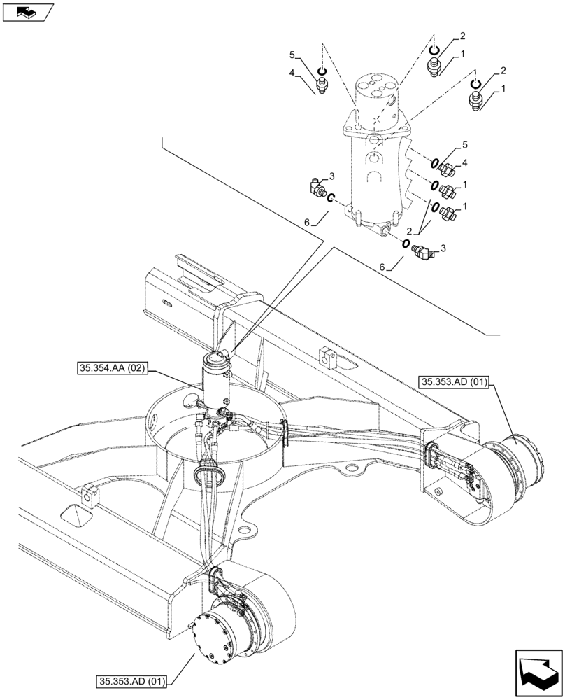 Схема запчастей Case CX80C - (35.353.AE[03]) - TRAVEL MOTOR HOSE (35) - HYDRAULIC SYSTEMS