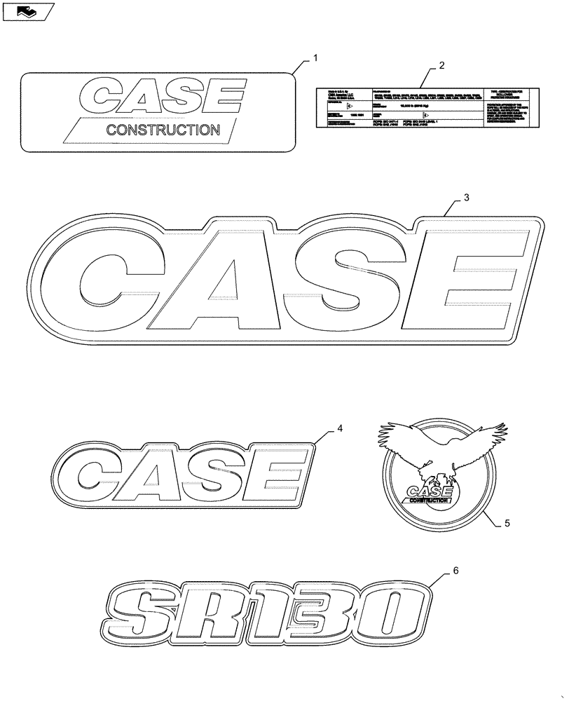 Схема запчастей Case SR130 - (90.108.AB) - MODEL DESIGNATION DECALS (90) - PLATFORM, CAB, BODYWORK AND DECALS