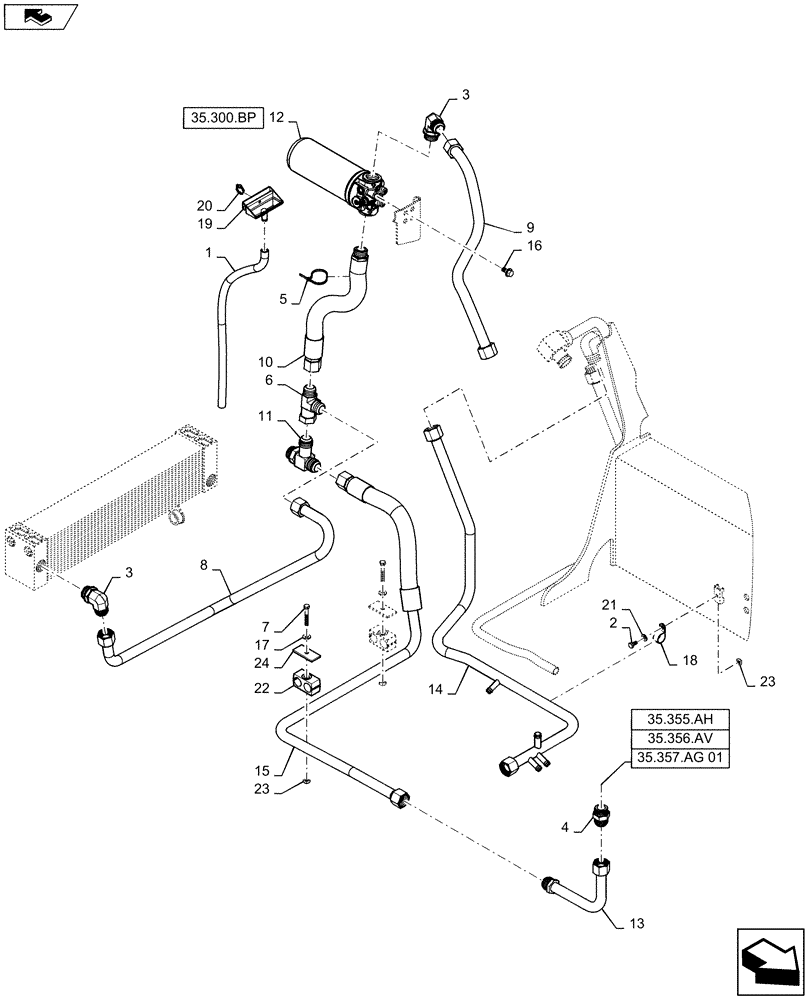 Схема запчастей Case SR175 - (35.300.AD[02]) - HYDRAULIC RETURN PLUMBING (35) - HYDRAULIC SYSTEMS