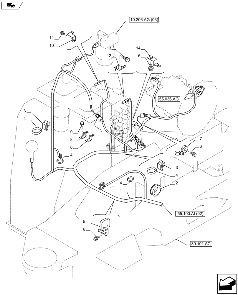 Схема запчастей Case CX80C - (55.100.AI[01]) - CENTRAL WIRE HARNESS (55) - ELECTRICAL SYSTEMS