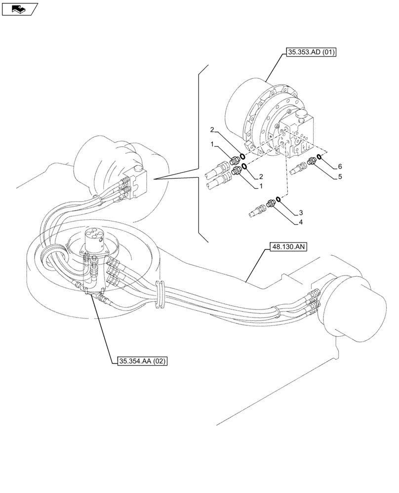 Схема запчастей Case CX80C - (35.353.AE[02]) - TRAVEL MOTOR HOSE (35) - HYDRAULIC SYSTEMS