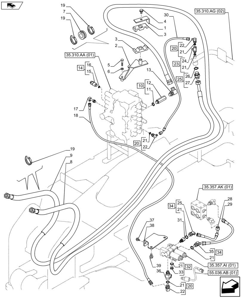Схема запчастей Case CX80C - (35.310.AJ[09]) - VAR - 461865 - CONTROL VALVE LINE (35) - HYDRAULIC SYSTEMS