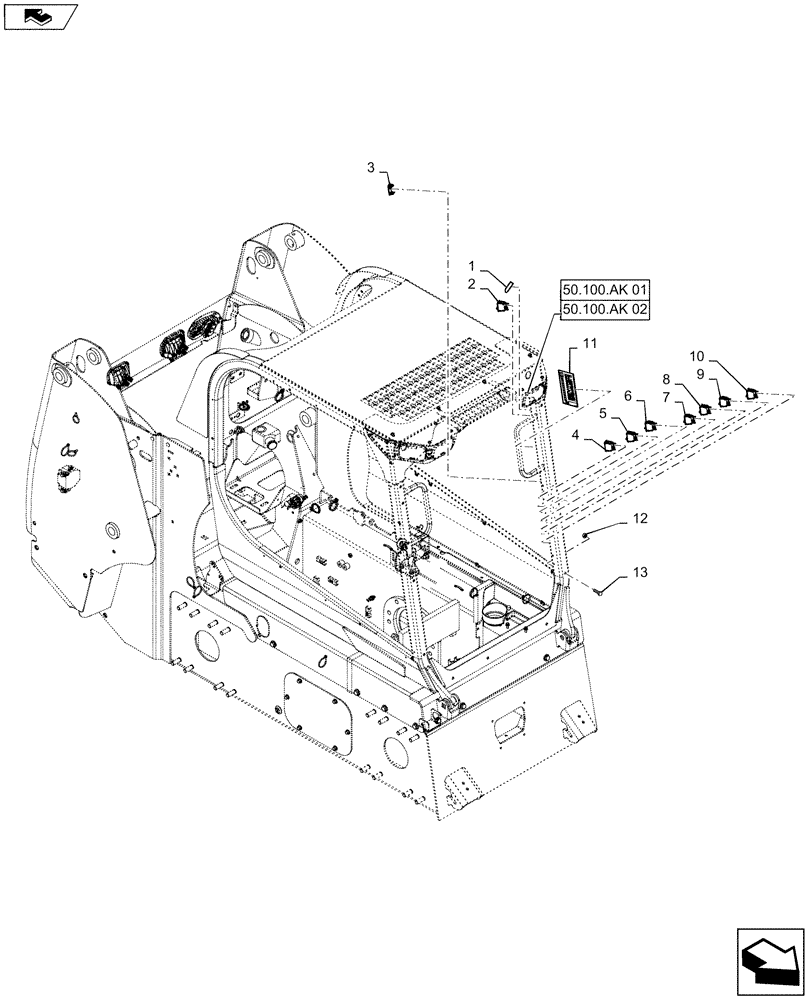 Схема запчастей Case SR200 - (55.512.BG[01]) - A-POST CONSOLE, LH SWITCHES (55) - ELECTRICAL SYSTEMS