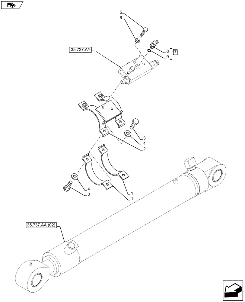 Схема запчастей Case CX80C - (35.737.BC[01]) - VAR - 481064 - ARM CYLINDER HOLDING VALVE LINE (35) - HYDRAULIC SYSTEMS