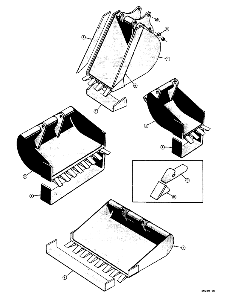 Схема запчастей Case 320 - (42) - BACKHOE BUCKETS (OPTIONAL EQUIPMENT), TRENCHING BUCKETS (MACHINERY ITEMS) (00) - COMPLETE MACHINE