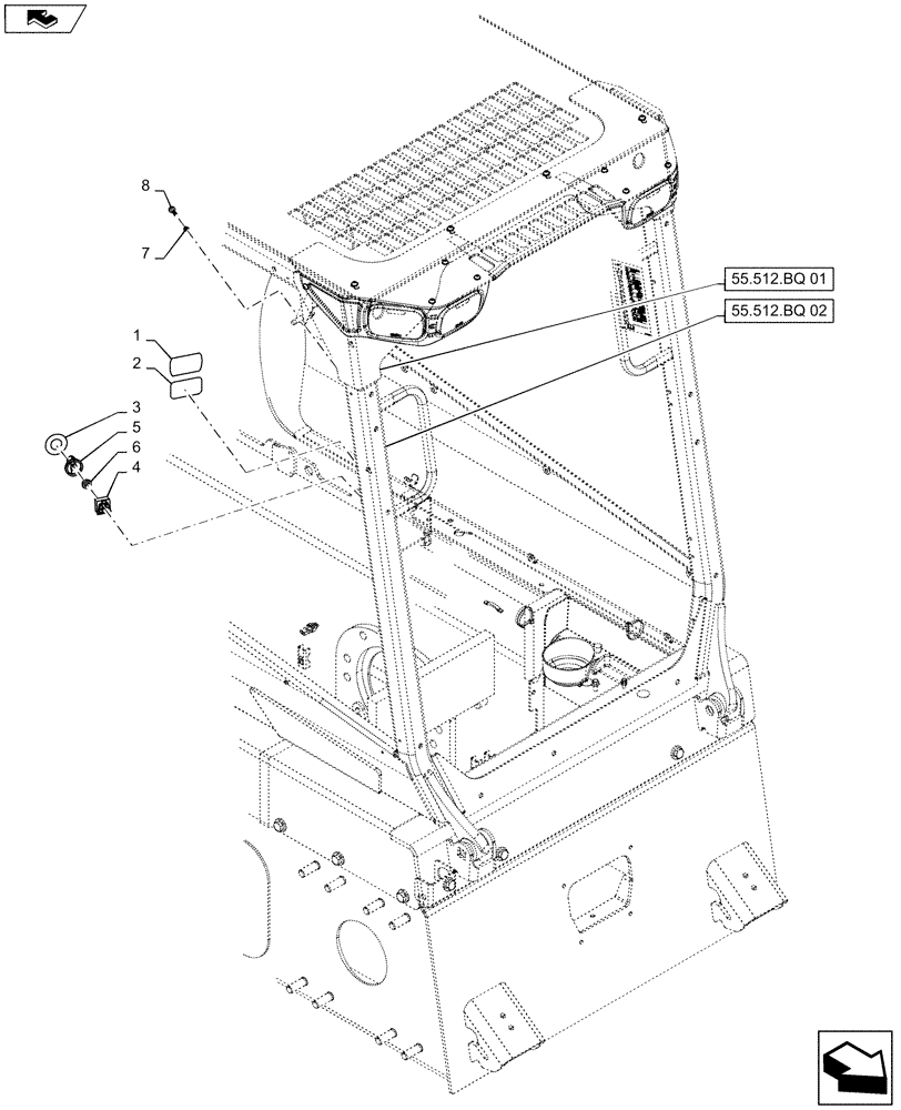 Схема запчастей Case SR130 - (55.512.BG[03]) - A-POST CONSOLE, RH, SWITCHES (55) - ELECTRICAL SYSTEMS