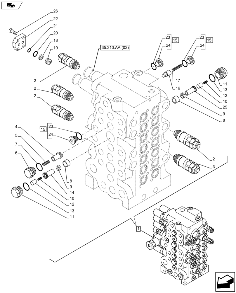 Схема запчастей Case CX80C - (35.310.AA[05]) - CONTROL VALVE (35) - HYDRAULIC SYSTEMS