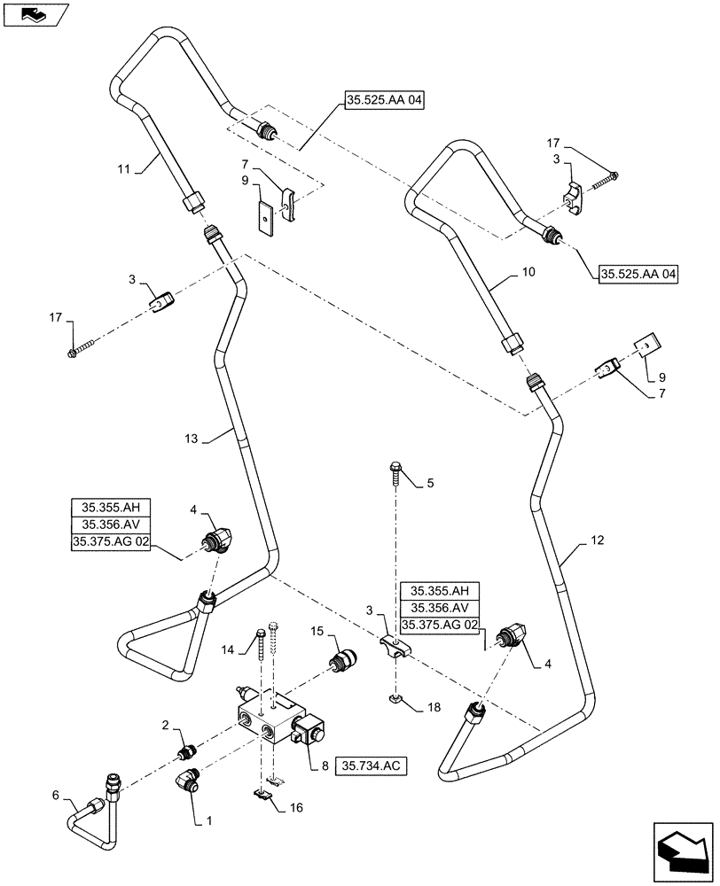 Схема запчастей Case SV185 - (35.525.AA[03]) - AUXILIARY CHASSIS PLUMBING, HIGH FLOW (35) - HYDRAULIC SYSTEMS