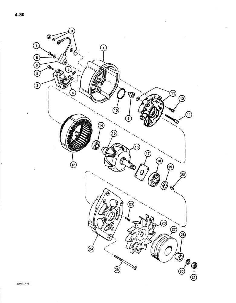 Схема запчастей Case 780C - (4-080) - A186124 ALTERNATOR, USED ON MODELS WITH 24 VOLT ELECTRICAL CIRCUIT (04) - ELECTRICAL SYSTEMS