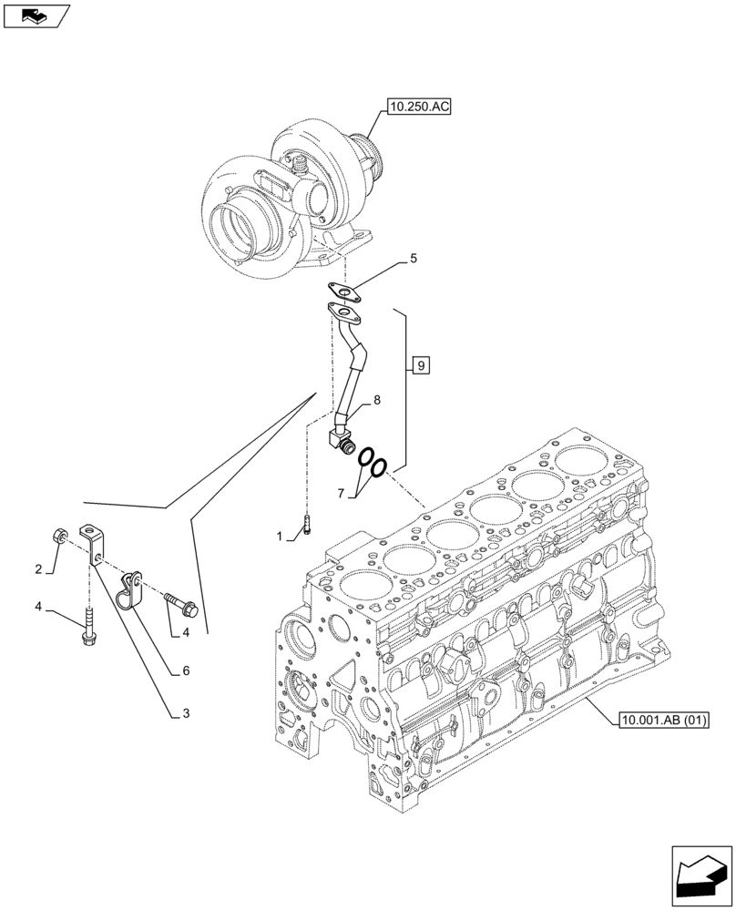 Схема запчастей Case F4HFA613G E001 - (10.250.AE) - TURBOCHARGER, RETURN, LINE (10) - ENGINE