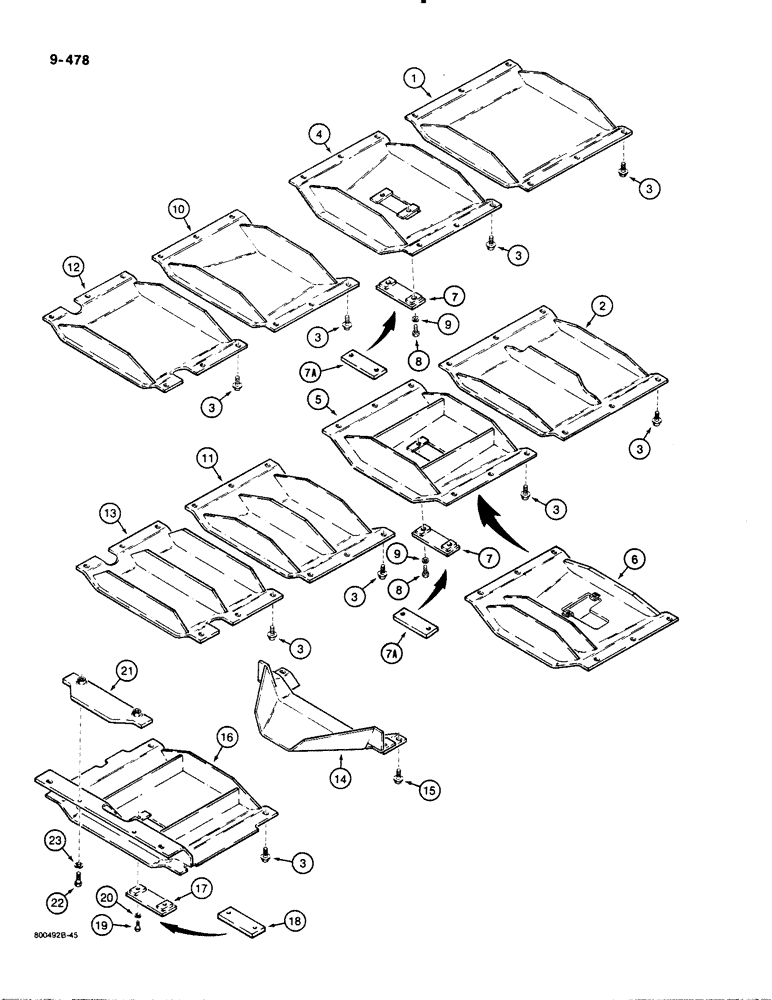 Схема запчастей Case 1455B - (9-478) - UNDERCARRIAGE GUARDS, DOZER MODELS (09) - CHASSIS/ATTACHMENTS