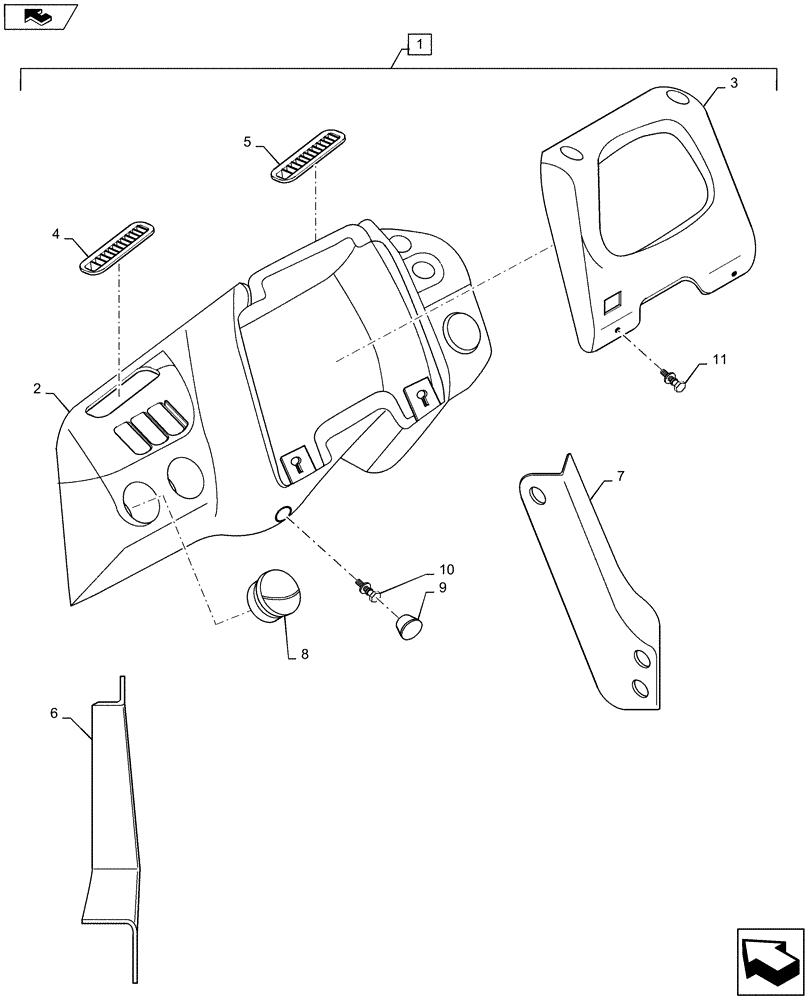 Схема запчастей Case 1221F - (90.151.AF) - INSTRUMENT PANEL COVER (90) - PLATFORM, CAB, BODYWORK AND DECALS