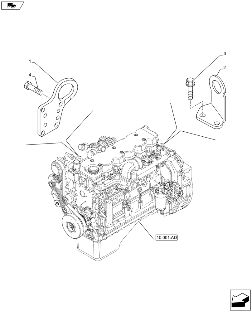 Схема запчастей Case F4HFA613F E005 - (10.001.AK) - ENGINE, HOOK (10) - ENGINE