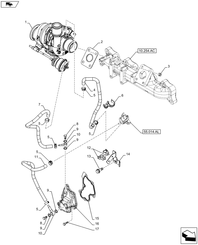 Схема запчастей Case F5HFL413J A002 - (10.250.AC) - TURBOCHARGER (10) - ENGINE