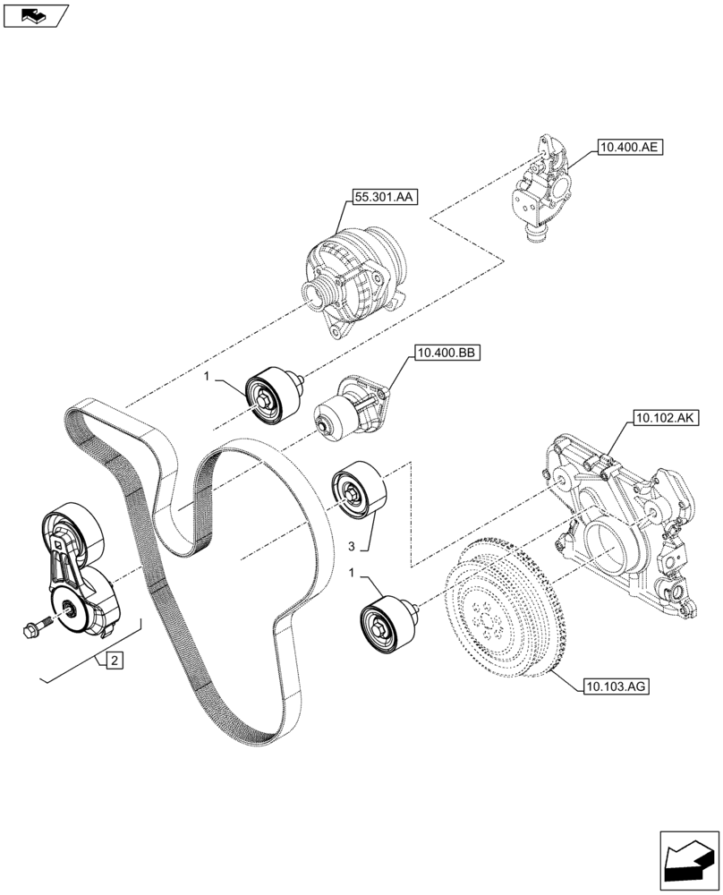 Схема запчастей Case F4HFA613F E005 - (10.414.AE) - BELT TENSIONER (10) - ENGINE