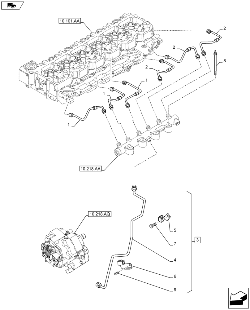 Схема запчастей Case F4HFA613F E005 - (10.218.AI[01]) - INJECTION PIPE (10) - ENGINE