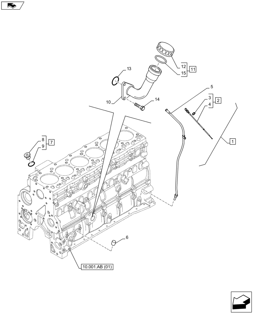 Схема запчастей Case F4HFA613F E005 - (10.304.AJ) - ENGINE OIL, DIPSTICK (10) - ENGINE