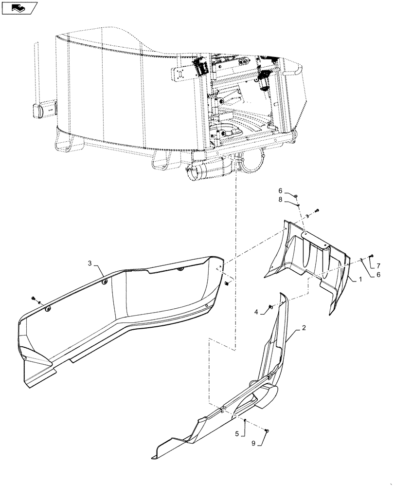 Схема запчастей Case 621F - (90.116.BE[05]) - SKIRT, CAB AND CANOPY (90) - PLATFORM, CAB, BODYWORK AND DECALS