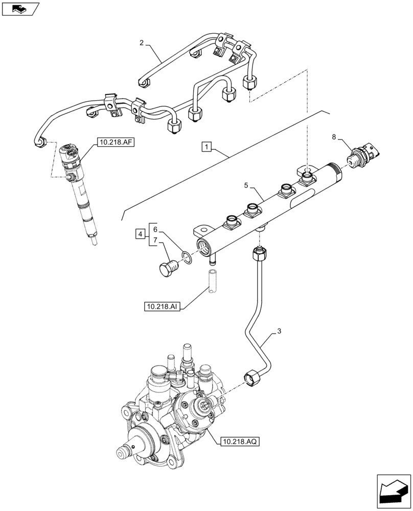 Схема запчастей Case F5HFL413J A002 - (10.218.AA) - FUEL SYSTEM INJECTOR, LINES (10) - ENGINE