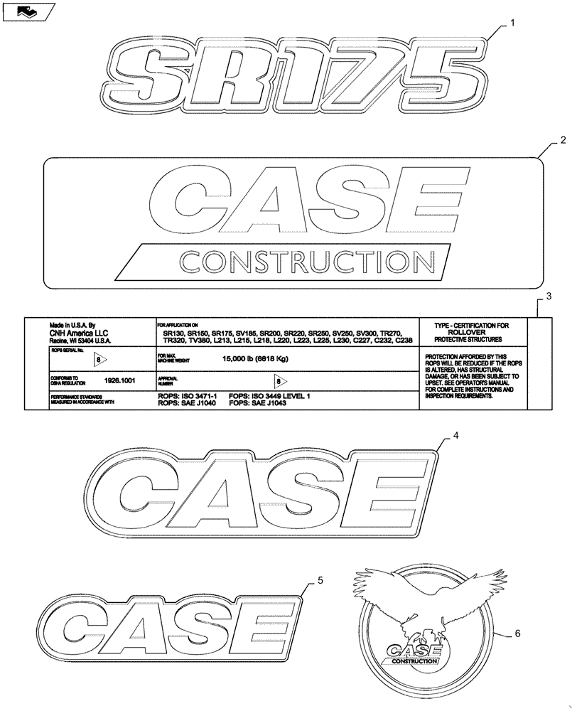 Схема запчастей Case SR175 - (90.108.AB) - MODEL DESIGNATION DECALS (90) - PLATFORM, CAB, BODYWORK AND DECALS