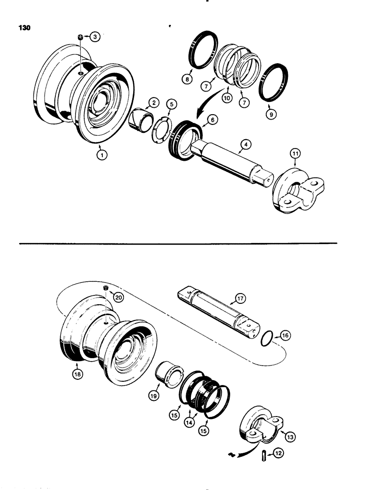 Схема запчастей Case 455B - (130) - R24547 TRACK ROLLER, PRODUCTION (04) - UNDERCARRIAGE