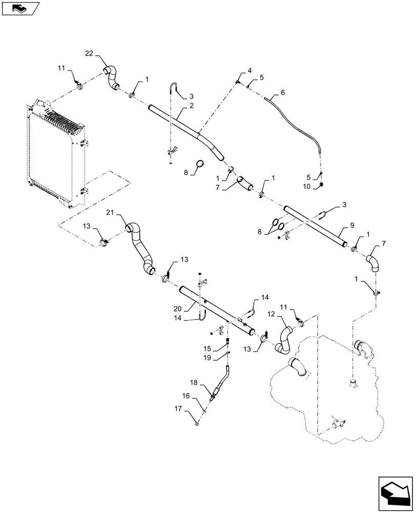 Схема запчастей Case 621F - (10.400.06) - RADIATOR HOSE AND TUBE INSTALLATION (10) - ENGINE