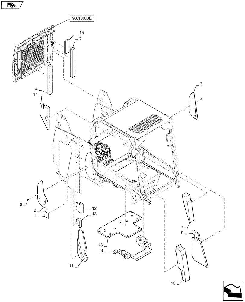 Схема запчастей Case SR175 - (90.105.CU[02]) - INSULATION, SOUNDPROOFING, OPEN CAB (90) - PLATFORM, CAB, BODYWORK AND DECALS