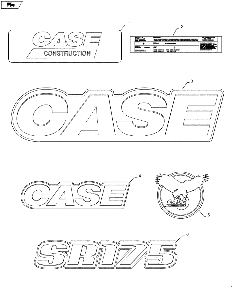 Схема запчастей Case SR175 - (90.108.AB) - MODEL DESIGNATION DECALS (90) - PLATFORM, CAB, BODYWORK AND DECALS